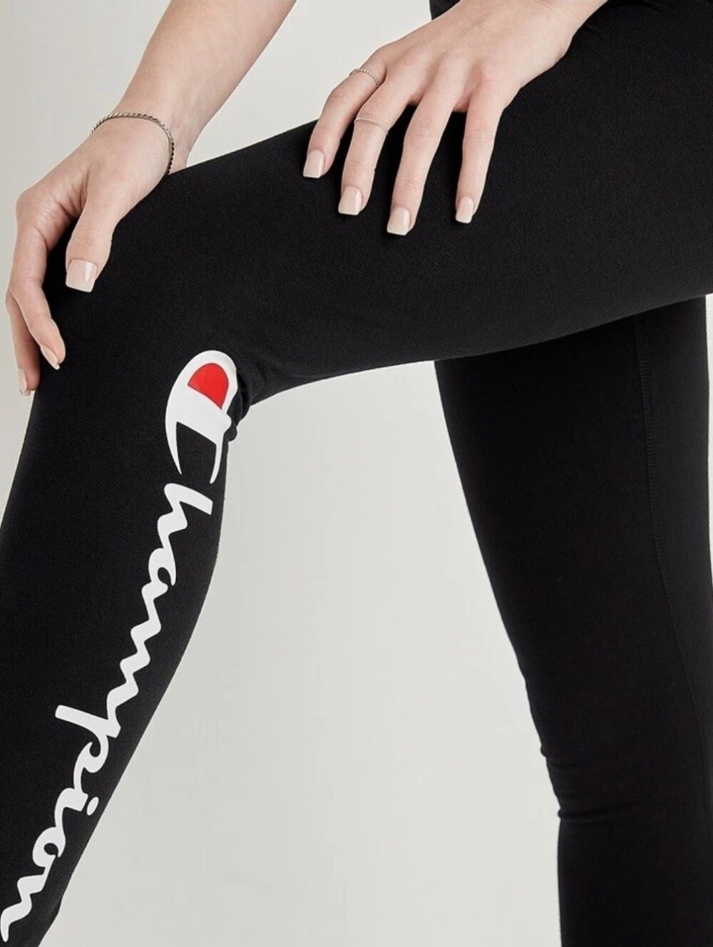 Champion High Waisted Black Logo Leggings with Side Script Size Small - Picture 4 of 6